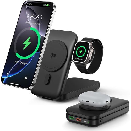 Kgabery-Batterie Externe Magnétique Sans Fil, Station De Charge 3 En 1 10000mah Sans Fil Powerbank Pd 20w Portable Chargeur Induction Power Bank Compatible Avec Apple Watch/Airpods/Iphone 16/15/14/13