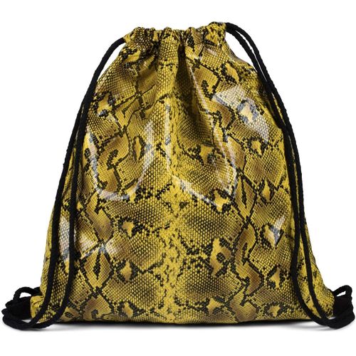 Sac De Sport Pour Dames Avec Surface En Look Serpent Python, Sac À Dos, Sac De Sport, Sac 02012336, Couleur Jaune-Noir