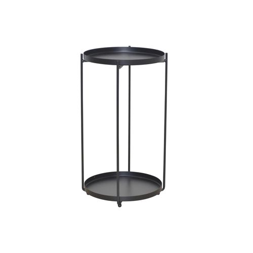 Porte-Plantes Rond En Métal Noir Hauteur 46 Cm Finition Lisse Surface Ø25 Cm Avec Rebord Dec050078
