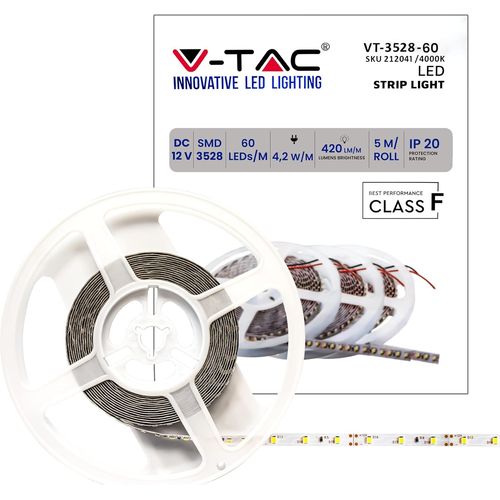CLOUDDS_Bande Led D'Intérieur Ip20 4,2 W-5 Mètres De Long-Smd 3528 Haute Luminosité-Lumière 4000 K Blanc Naturel-Bandes Led-Bande Adhésive Et Couvercle En Silicone-12 Volts