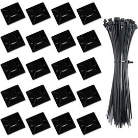 CLOUDDS_50 Pièces Collier De Serrage Nylon 20Mmx20Mm Auto-Adhésifs Supports De Base De Serre-Câbles Avec 50 Pièces 100Mmx3Mm Attaches De Câble Plastique Pour Fixation Cable Electrique