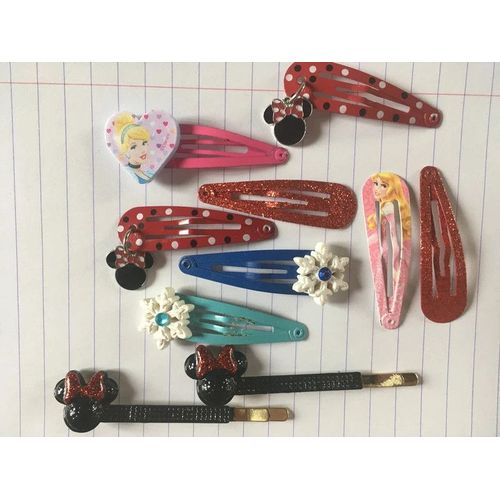 Lot Barettes Disney Disneyland Paris : Minnie , Aurore , Cendrillon , Reine Des Neiges