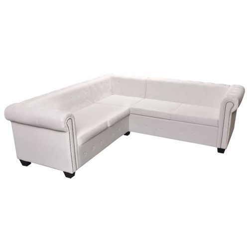 Vidaxl Canapé-Lit D'angle Chesterfield À 5 Places Blanc Similicuir