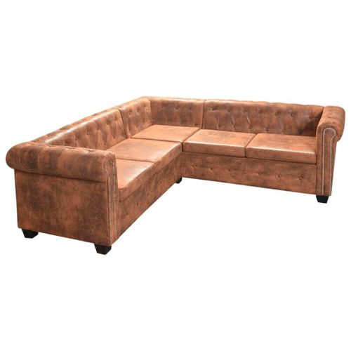 Vidaxl Canapé-Lit D'angle Chesterfield À 5 Places Marron Similicuir