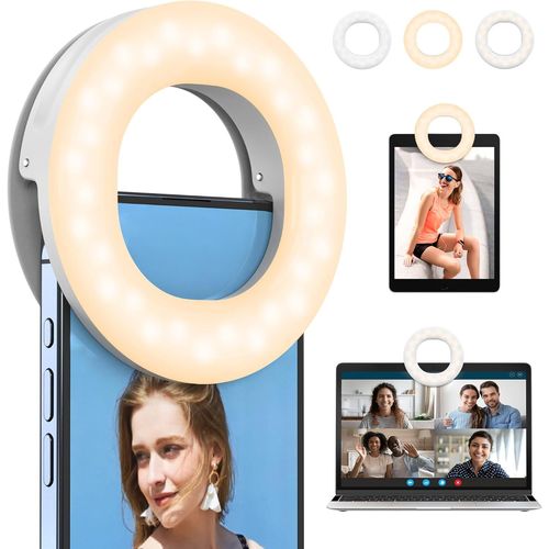 Ring Light Téléphone, 48Led Selfie Anneau Lumineux Rechargeable Avec Clip, 3 Températures Couleur Lampe Vidéo Selfie Light Led Portable Lumiere Photo Selfie Pour Téléphone, Tablett[HDM5235259]