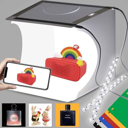 Mini Studio Photo Portable, 22X23X24Cm Boîtes De Lumière Photo Light Box Kit Avec 2X20 Led Lumière Blanche, 6 Couleurs De Fond Pour Photographie Produits[HDM5236103]