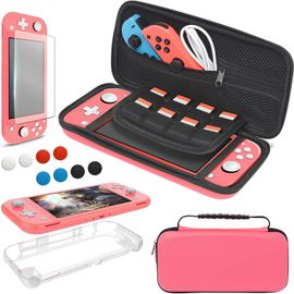 Étui Kit Accessoires Compatible Avec Nintendo Switch Lite, 4 In 1 Coque Et Housse Transport Et Protection Écran En Verre Trempé, Poudre De Corail[Hdm5235141]