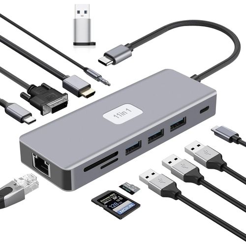 Adaptateur Usb C, 11 In 1 Hub Usb C Hdmi 4K, Multiport Dock Avec Pd 100W, 4K@60Hz Hdmi, 3 Usb C Avec Usb 3.0 Ports, Carte Sd/Tf, Rj45, Vga Ports Compatible Avec Macbook Et Usb C Ta[HDM5234567]
