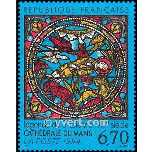 Art : Vitrail Roman De La Cathédrale Du Mans Année 1994 N° 2859 Yvert Et Tellier Luxe