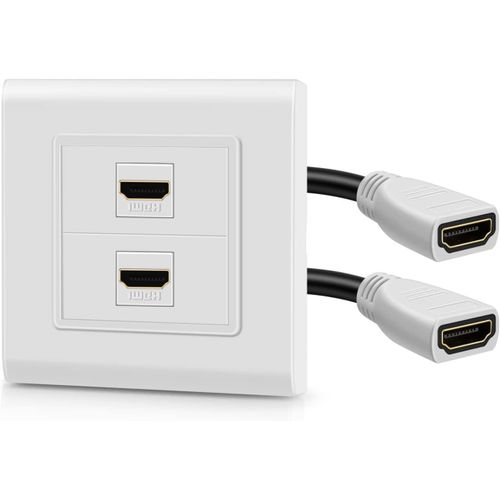 Tnp Prise Double Murale Hdmi Avec Câbles Et Connecteur - 2 Port Hdmi, Plastron Hdmi Audio, Décorative, Prise En Charge 4K, Uhd, Arc, Ethernet-Boîtier Et Rallonge Haut Débit, Blanc[HDM5233123]