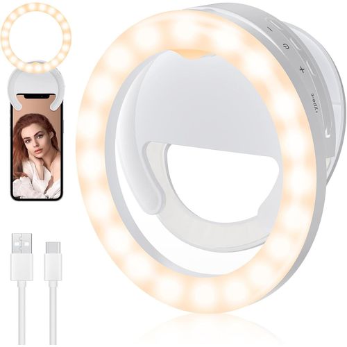Ring Light Téléphone Portable, Anneau Lumineux Lampe Rechargeable Rotatif Avec Clip & Dimmable Pour Photo, Vidéo, Streaming, Maquillage, Youtube, Tiktok, Instagram, Réunion Zoom -B[HDM5234651]