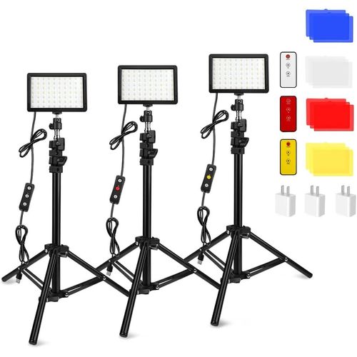 3 Packs 70 Led Video Light Avec Trépied Réglable/Filtres De Couleur/Chargeur Mural, 5600K Kit D'Éclairage De Studio Usb Pour Photo Led Coloré Pour Vidéo[HDM5235835]