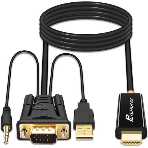 Câble Vga Vers Hdmi 180Cm 1080P@60Hz Adaptateur Vga Vers Hdmi Avec Audio 3,5Mm Pour Pc, Laptop, Tv Box Pour Moniteur, Hdtv, Projecteur, Écran[HDM5232594]