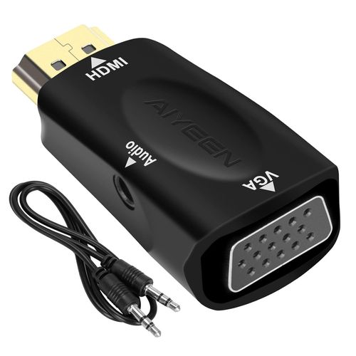 Adaptateur Hdmi Vers Vga, Adaptateur Hdmi Mâle Vers Vga Femelle 1080P Avec Câble Jack Audio 3.5Mm Compatible Avec Moniteur, Portable, Ordinateur, Projecteur, Hdtv, Ch Book Et Plus [HDM5231114]