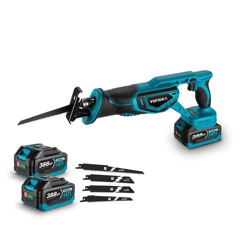 Scie alternative sans balais 3 000 W, scie à main, sabre, scie multifonctionnelle, coupe métal, bois, tuyaux avec 4 lames avec deux batteries