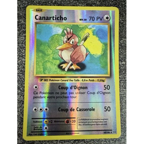Carte Rare Pokemon Française Officielle : Canarticho - 70 Pv - Niv. 20 - N° 68/108 * - Série Xy Évolutions De 2016 - En Reverse Brillante - Rareté -