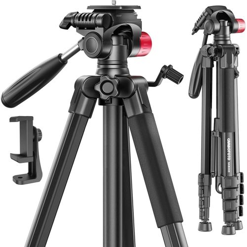 Trépied pour Appareil Photo 188cm, Support de téléphone et Sac de Voyage Inclus, Compatible avec appareils Photo numériques, téléphones Portables, projecteurs, webcams et télescopes
