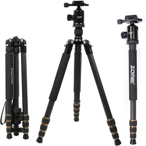 Q666C Monopode de voyage portable en fibre de carbone avec rotule et plateau à dégagement rapide pour appareil photo numérique Canon, Nikon, Sony 149,9 cm