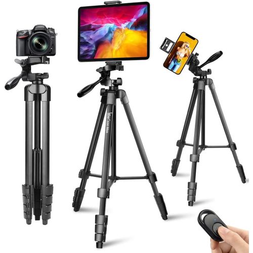 Trépied de Téléphone de 152,4 cm avec Support de Trépied 2 en 1, Support pour Téléphone Portable/Tablette/Webcam/Gopro/Toutes Les Caméras, avec Sac de Transport pour la Photographie/Vidéo