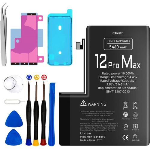 Batterie Pour Iphone 12 Pro Max 5460mah Batterie De Remplacement Haute Capacité 0 Cycle Avec Kits D'outils De Réparation Professionnels Et Adhésif Pour Modèle2411, A2342, A2410, A2412