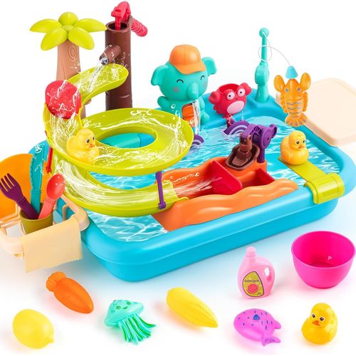 Ensemble de Jeu D'évier de Cuisine, Jouets lavabo Enfant avec Robinet, Jeu de Vaisselle pour Enfant, kit Cuisine Enfant, Jouets de Jeu de Rôle pour Enfants Garçons Filles de 3+ Ans