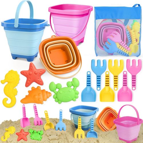 Jouet De Plage, Jouets De Sable De Voyage Avec Seau Pliable Enfants, 14 Pcs Bac À Sable Jouets De Plage Pour Enfants Garçons Filles
