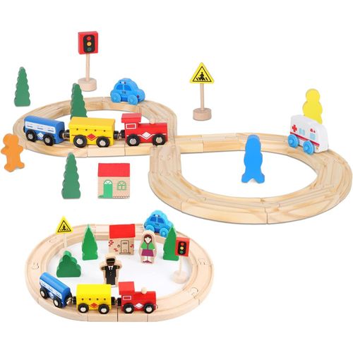 Jouets de chemin de fer en bois pour tout-petits 33 pièces avec rails en bois, convient pour Thomas, Brio, kit de rails en bois, jouets ferroviaires, cadeaux pour filles et garçons 3 4 5 6 ans