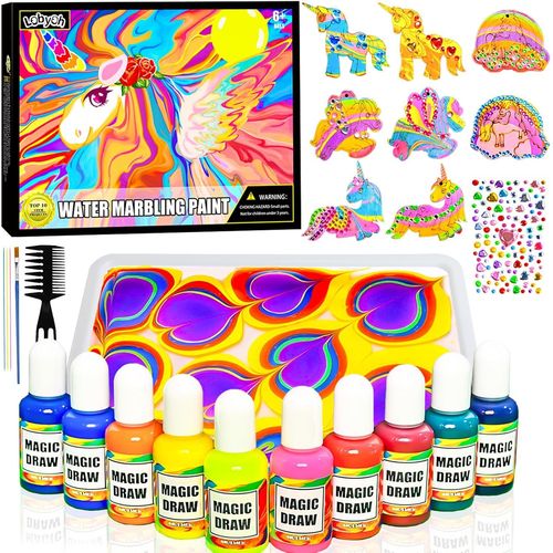 Kit Peinture Enfant (16ml*10), Jouet 6 Ans Garçon, Peinture Marbrée à l'eau, Activités Manuelles Fille 8 Ans, Kits de Loisirs Créatifs 10 Ans Cadeaux Idéaux pour les Enfants de 6 à 12 Ans
