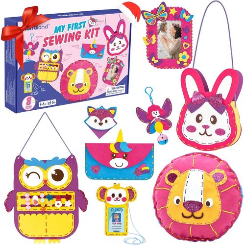 Kit Couture Enfant Kit de Bricolage en Feutre, Activites Manuelles pour Enfants Comprend 8 Projets Faciles, Arts et Artisanat pour débutants Jouet Fille Cadeau Fille 5 6 7 8 9 ans