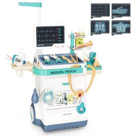Kit Médical Jouet 26 Pièces - Centre Médical Avec Chariot, Stéthoscope, Lumières et Sons - Accessoires Simulation Docteur pour Enfants 3 Ans