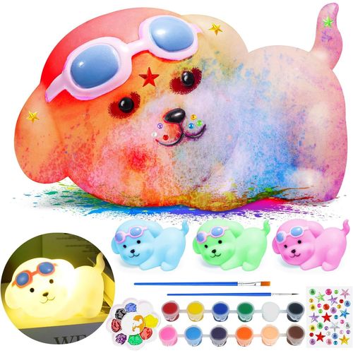 Kit Peinture Enfant avec Lampe de Chien, Veilleuse de Peindre 3D, Kit de Materiel Dessin Bricolage Jouet, Loisir Ensemble Créatif activité pour Garçons, Cadeau d'anniversaire pour Filles de 3-12 Ans