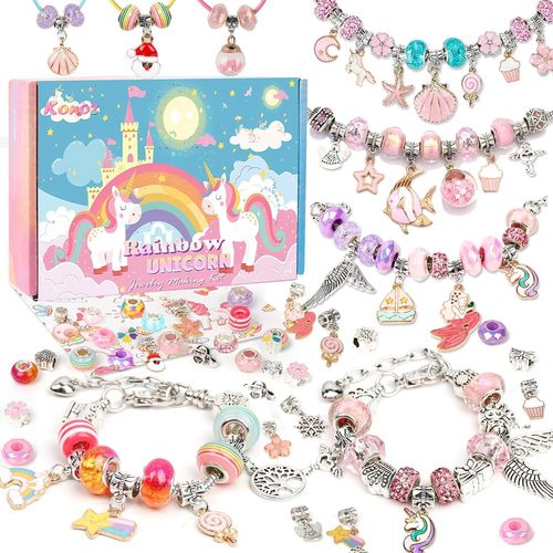 Idée Cadeau Fille 5-13 Ans, Bijoux Enfants Fille, Kit Bracelet Enfant avec Charms Pour Bracelet, Jouet Enfants, Cadeau Noël Anniversaire Fille