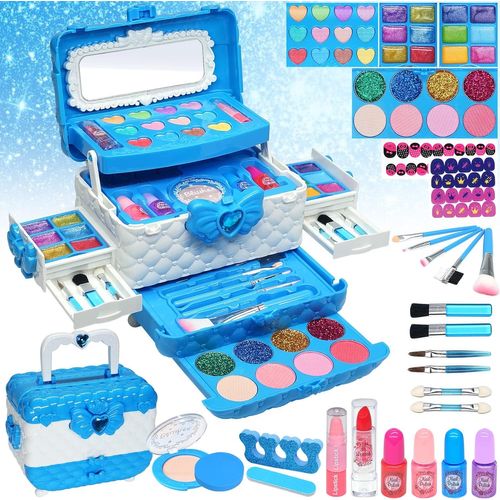 Maquillage pour Filles - 57pcs Kit Lavable et Non Toxique, Jouets de Maquillage pour Enfants 3-12 Ans