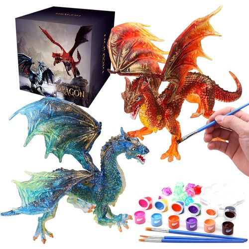 Peinture Dragon Jouets Kits pour Enfants Art et Artisanat 3-12 Ans Garçons Filles DIY Figurines de Dragon à Peindre Anniversaire Accessoires de Fête - Deux Dragons à une Tête