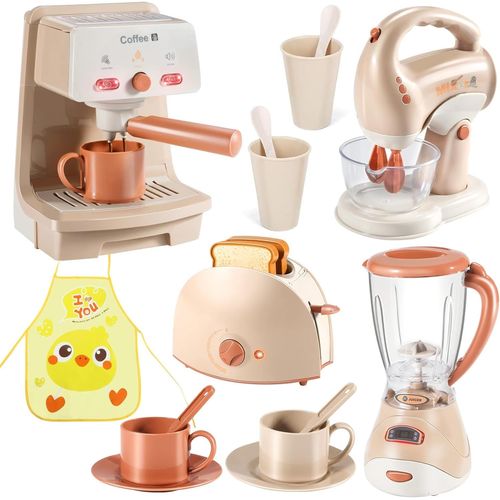 Kit Cuisine Enfant avec Accessoires, Blender, Machine à Pain, Tablier , Machine a Cafe , Jouet Enfant 3 Ans