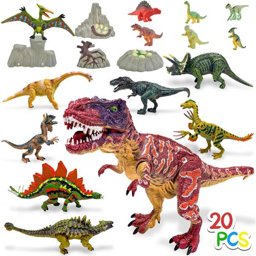 Dinosaure Jouet, 20 Enfant Figurine Dinosaures Kit, Dã©Tails Rã©alistes, Mã¢Choire Mobile, Grand Dino INCL. 25cm T. Rex, Triceratops, Velociraptor, Mini Dinausore INCL. Pterodactyle, Tiptoi