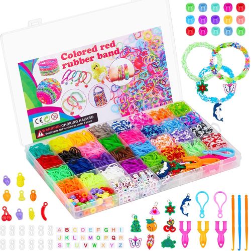 2700+ Kit Bracelet Elastique Enfant, 30 Couleurs Bricolage Elastique Bracelet avec Perle de Crochet S Clip en 40 Boîtes, Cadeau & Jouet Filles Garçons 7 8 9 Ans