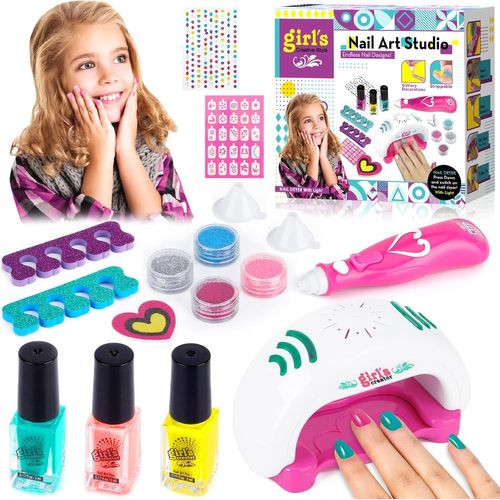 Kit Manucure pour Enfant Cadeau Fille 6 7 8 9 10 ans, Vernis à Ongles Personnalisé Jeux Creatif Nail Art Y compris lampe