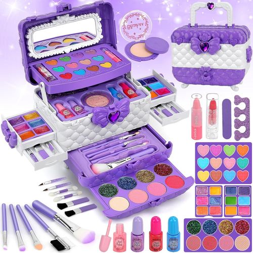 Coffret Maquillage Enfant Lavable Jouet Créatif Sécurisé pour Filles 3-10 Ans Idée Cadeau Anniversaire & Noël\u200c (Purple-Maquillage Enfant)