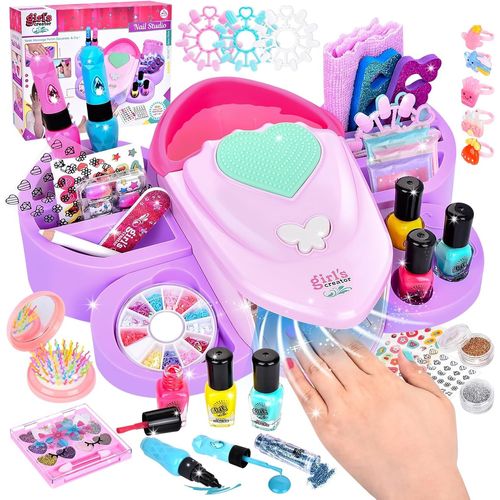 Kit Manucure Enfant Fille, Kit Vernis Enfant avec Sèche Ongles, Maquillage Enfant Fille, Kit Vernis à Ongle Pour Enfant Fille, Jouet Kit Autocollants Vernis Cadeau Noël 4 5 6 7 8 Ans