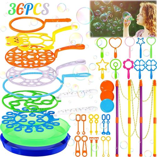 36PCS Kit Bulles Géantes Savon pour Enfant avec Baguettes et Outils Créatifs ¿ Grand Jouet Bulles Extérieur pour Fête, Mariage, Anniversaire, Jardin, Parc ¿ Produit Bulle Enfant