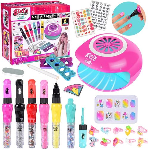 Kit Manucure pour Enfant, Maquillage Enfant Fille, Cadeau Fille 6+ Ans, Fille Kit Vernis Enfant pour Maquillage, Nail Art Jouet Cadeau pour Filles, Machine à manucure, Vernis à Ongles