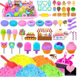 Sable Magique Enfant,Jouet Sensoriel De Sable 900g Magic Sand 5 Couleurs,Sable Jouet Kit,Fille Jeu De Sable Kit,Sable Magique Dessert Kit Avec Bac À Sable,Cadeau D'anniversaire Enfant De 3+ Ans