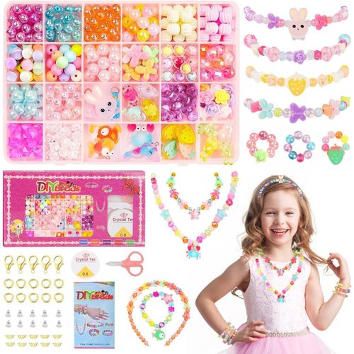 Perles pour Bracelet Enfant, 350+PCS Bijoux Enfants Fille, Coffret Perles Fille Fabrication Bijoux Jouets Filles de 6 7 8 9 10 11 12 Ans, Perles Enfant Cadeaux de Noël et Cadeaux d'anniversaire