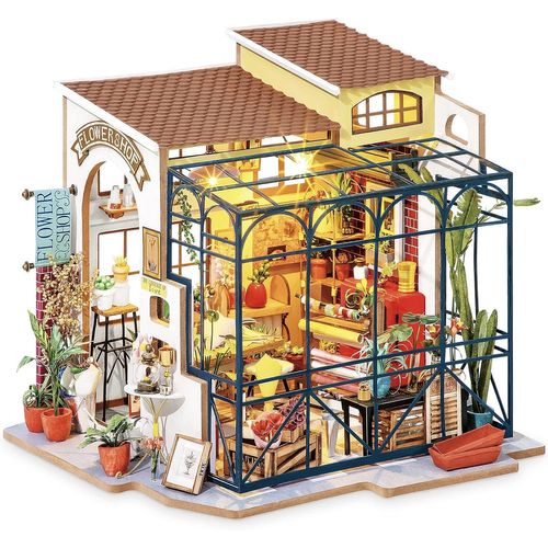 Maison De Poupée 3D Modèle De Bricolage avec des Lumières Miniature en Bois Kits-Top Cadeaux pour Les Filles-Enfants 14 15 16 17 18 Ans Jusqu'à Jouets (Emily's Flower Shop)
