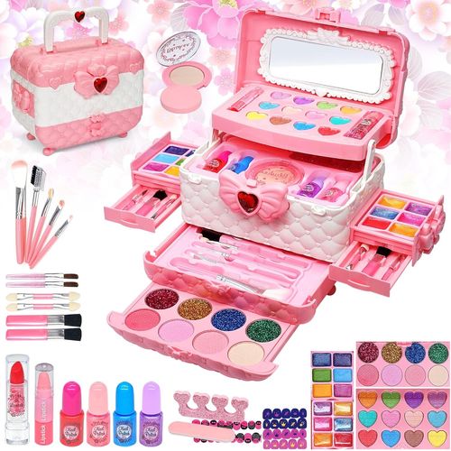 Maquillage Enfant Jouet Filles - Coffret Maquillage Enfant, Non Toxique Malette Kit de Maquillage Enfant Fille,Maquillage Enfant Cadeau de Noël Anniversaire Jouet pour Princesse Fille 3+ Ans