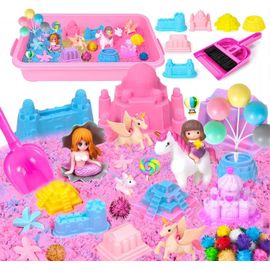 Sable Magique Licorne avec 900g de Sable Magique,Sable de Jeu Valise Sensorielle Sable de Jeu pour Bac à Sable Jouets Sable Magique Licorne Cadeau pour Filles&Garçons 3 Ans et Plus