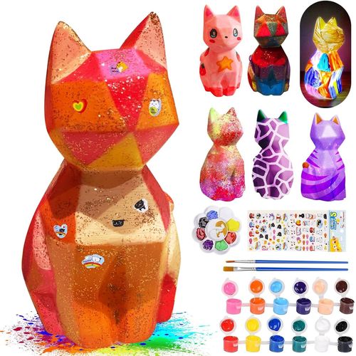 Set de peinture pour chat lumière - chat 3D lumineux, set de création artistique avec Autocollants chat 3D, Fournitures d'art, Set créatif pour enfants, pour les 3 4 5 6 7 8 9 10 11 12 ans