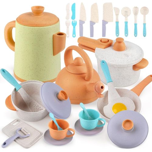 Accessoire Cuisine Enfant, 26 Pièces Cuisine Enfant Ensemble, Jouet Casseroles et Poêles Diverses Façons de Jouer, Dinette Enfant, Cadeaux de Vacances pour Enfants de 3 4 5 6 Ans