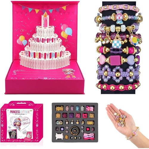 Kit de Fabrication de Bracelets Colliers pour filles de 4 à 12 Ans Kit de Bracelets pour Filles Kit de bijoux de fantaisie créatifs pour enfants Bijoux Jouet Cadeau d'anniversaire, de Noël